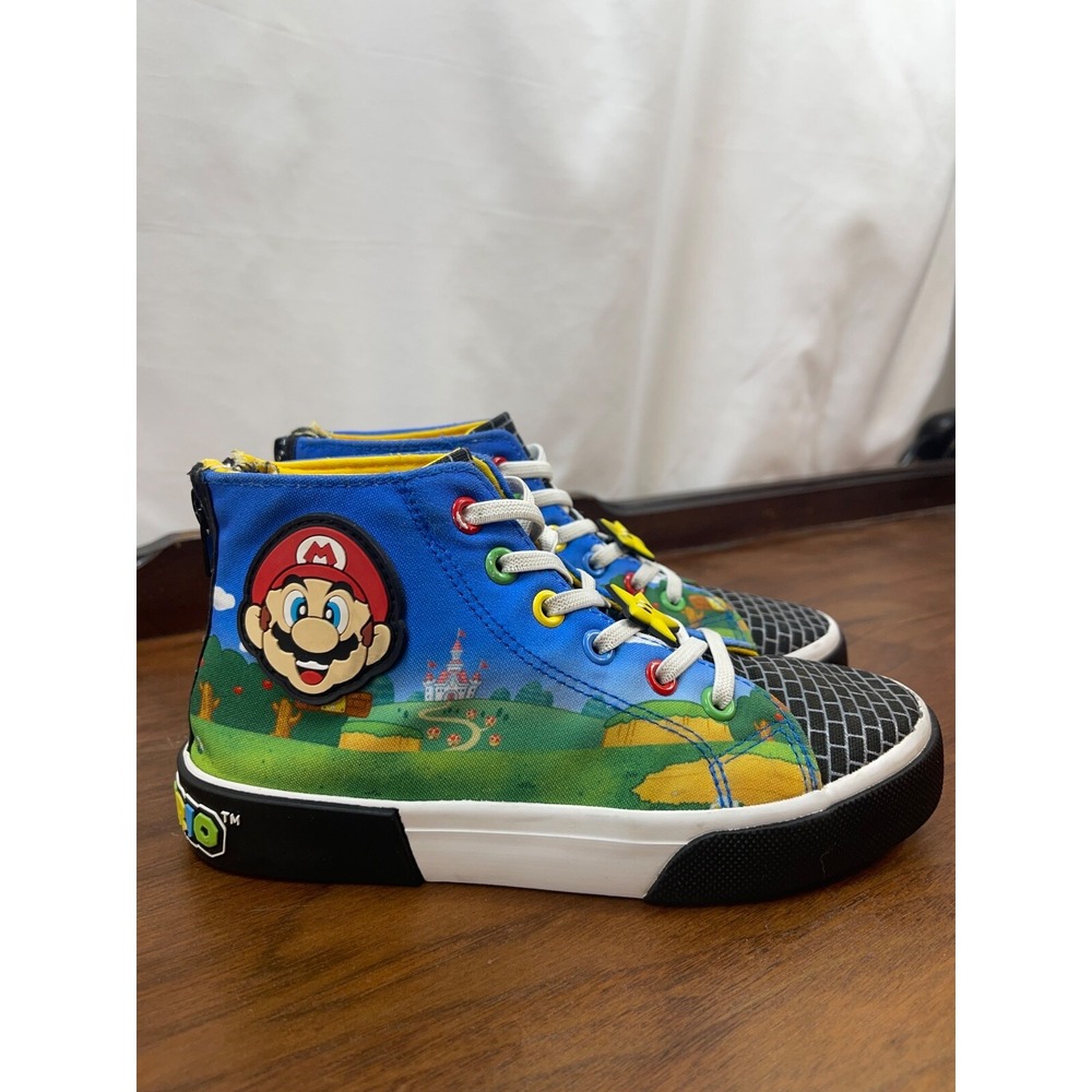 Ground Up Super Mario Kid's Size 2 Casual Shoes Back Zip Sneakers Hightop Clean